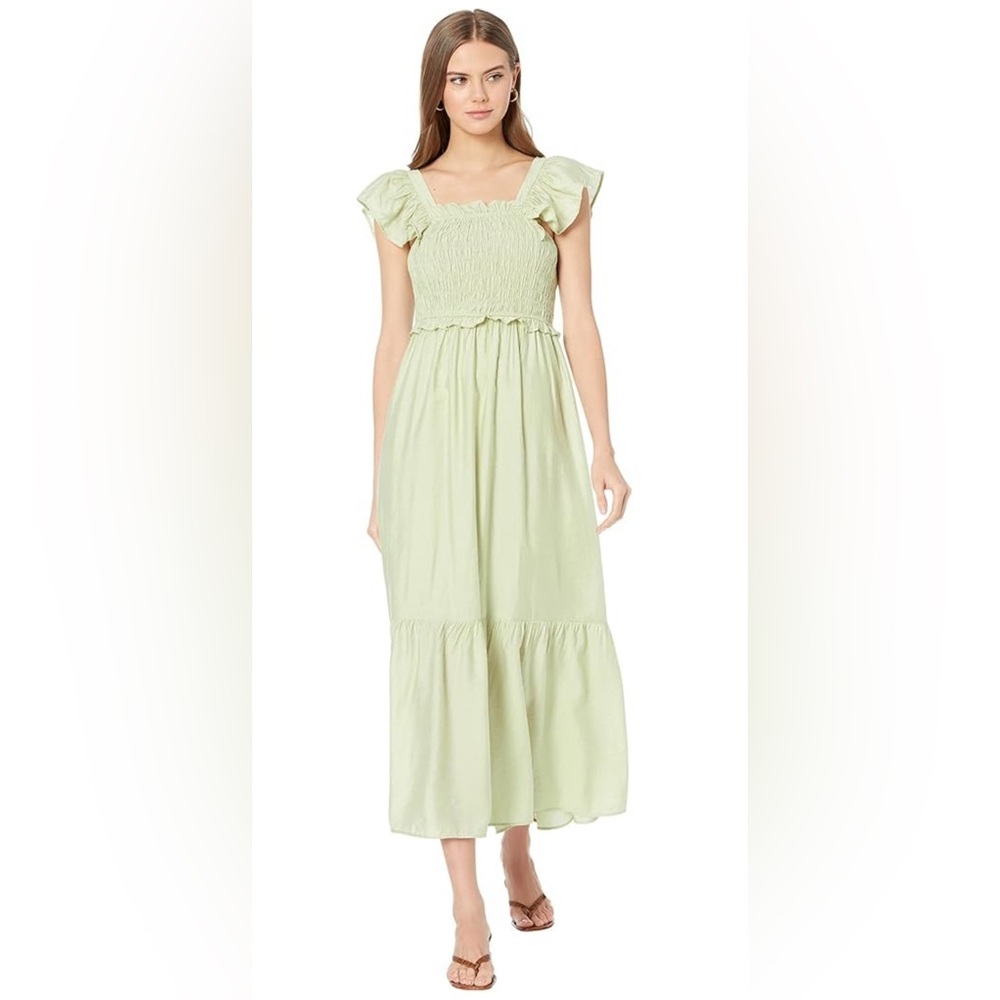 Anthropologie MOON RIVER sage green  Ruffle Sleeve Dress with Tunneling Detail